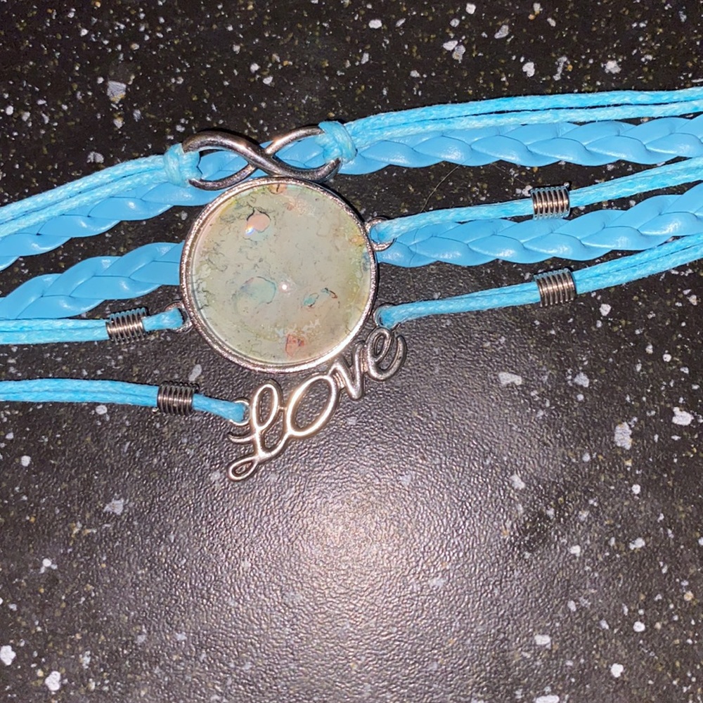 CFaux Leather Bracelet w Hand Painted Alcohol Ink Art Set Under Domed Glass